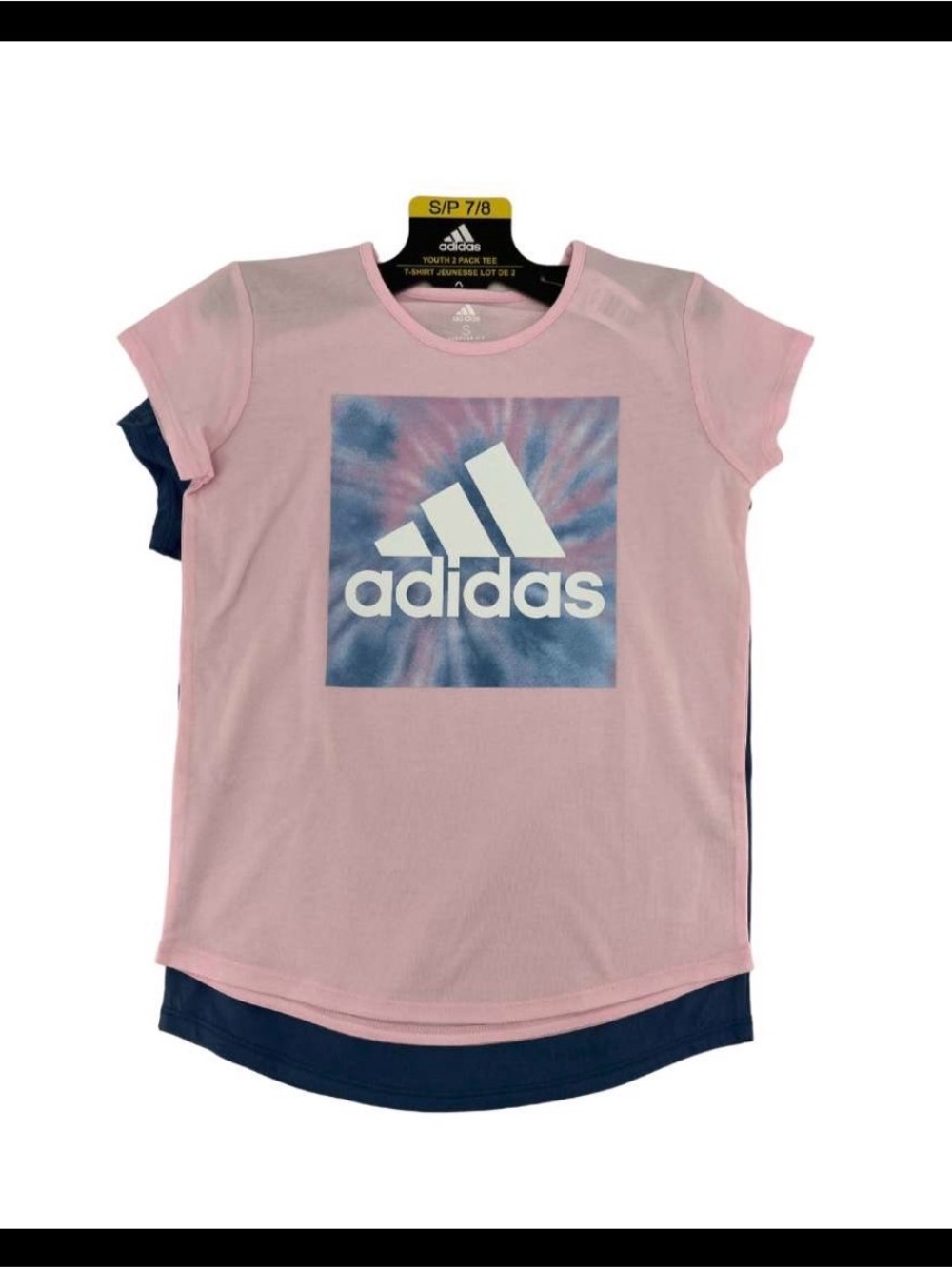 adidas Pink Tee with Blue-Purple Tie-Dye Logo